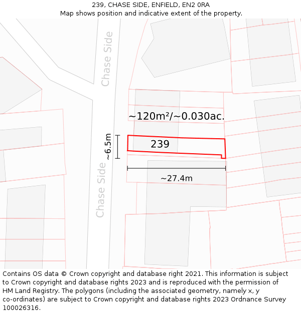 239, CHASE SIDE, ENFIELD, EN2 0RA: Plot and title map
