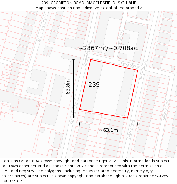 239, CROMPTON ROAD, MACCLESFIELD, SK11 8HB: Plot and title map