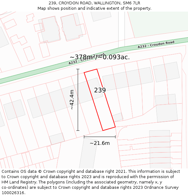 239, CROYDON ROAD, WALLINGTON, SM6 7LR: Plot and title map