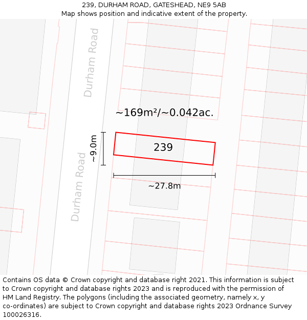 239, DURHAM ROAD, GATESHEAD, NE9 5AB: Plot and title map