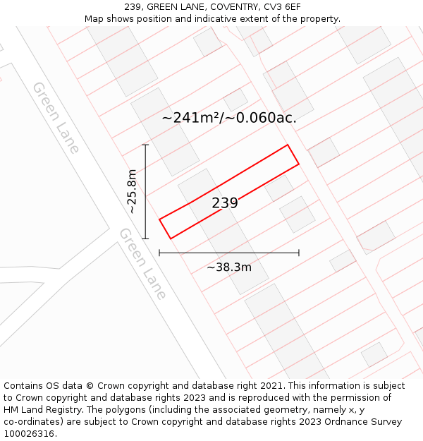 239, GREEN LANE, COVENTRY, CV3 6EF: Plot and title map