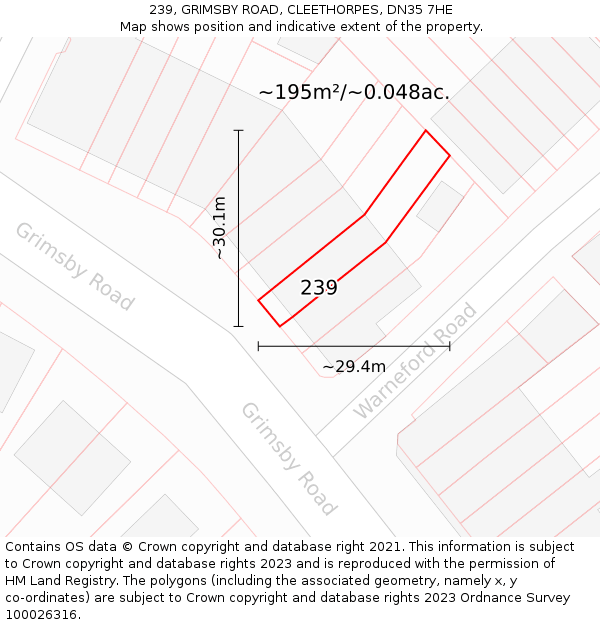 239, GRIMSBY ROAD, CLEETHORPES, DN35 7HE: Plot and title map