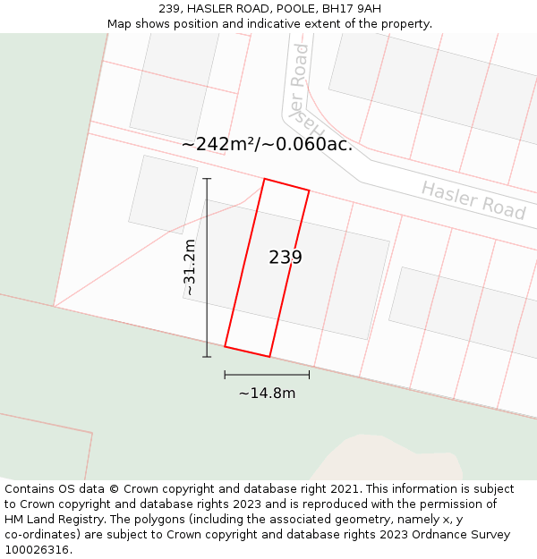 239, HASLER ROAD, POOLE, BH17 9AH: Plot and title map