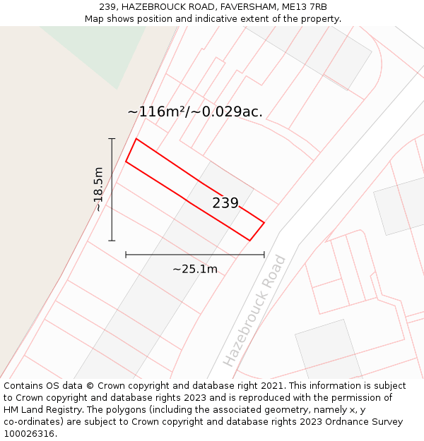 239, HAZEBROUCK ROAD, FAVERSHAM, ME13 7RB: Plot and title map