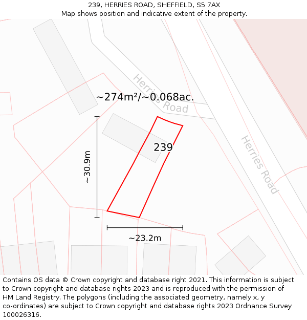 239, HERRIES ROAD, SHEFFIELD, S5 7AX: Plot and title map