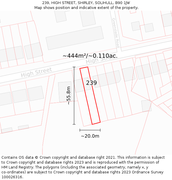 239, HIGH STREET, SHIRLEY, SOLIHULL, B90 1JW: Plot and title map