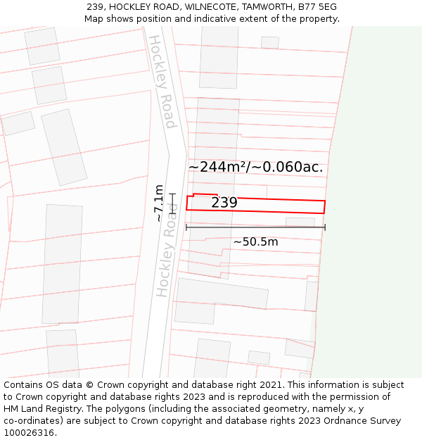 239, HOCKLEY ROAD, WILNECOTE, TAMWORTH, B77 5EG: Plot and title map