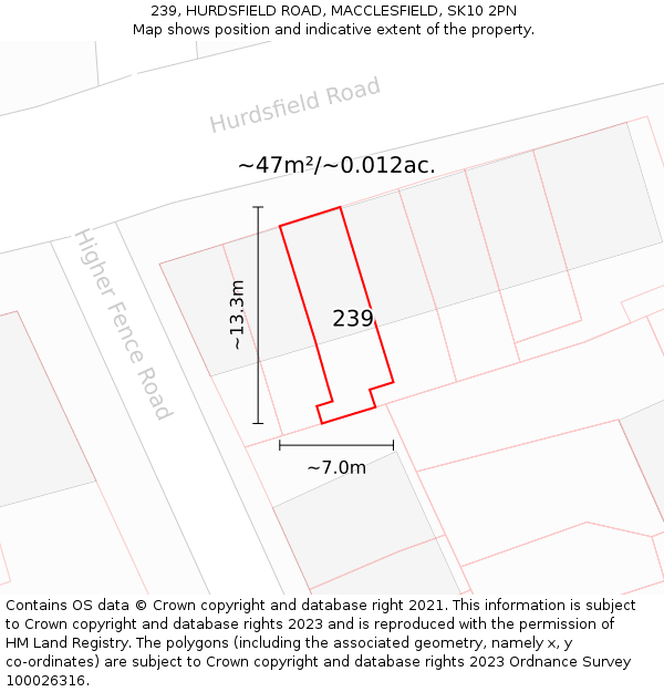 239, HURDSFIELD ROAD, MACCLESFIELD, SK10 2PN: Plot and title map