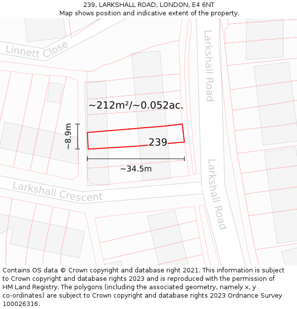 239, LARKSHALL ROAD, LONDON, E4 6NT: Plot and title map