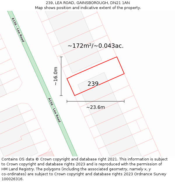 239, LEA ROAD, GAINSBOROUGH, DN21 1AN: Plot and title map
