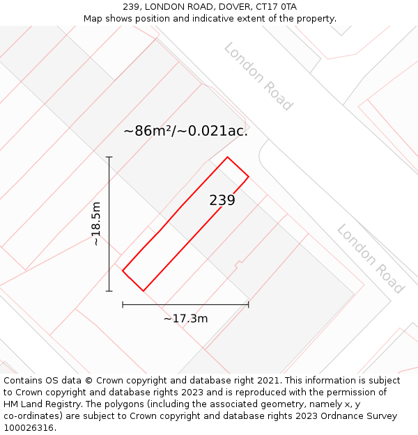 239, LONDON ROAD, DOVER, CT17 0TA: Plot and title map