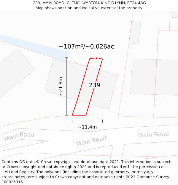239, MAIN ROAD, CLENCHWARTON, KING'S LYNN, PE34 4AG: Plot and title map