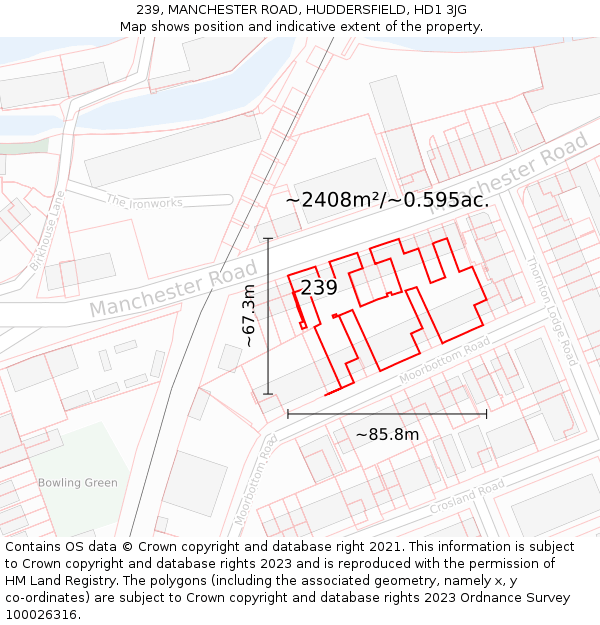 239, MANCHESTER ROAD, HUDDERSFIELD, HD1 3JG: Plot and title map