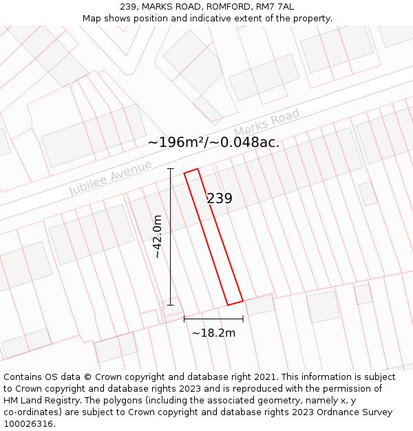 239, MARKS ROAD, ROMFORD, RM7 7AL: Plot and title map