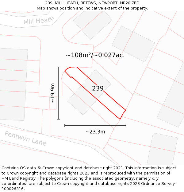 239, MILL HEATH, BETTWS, NEWPORT, NP20 7RD: Plot and title map