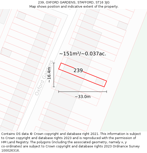 239, OXFORD GARDENS, STAFFORD, ST16 3JG: Plot and title map