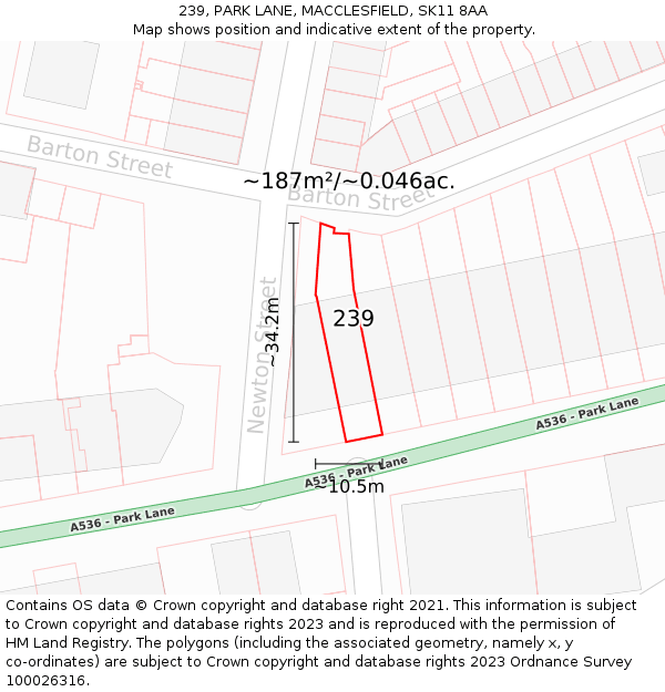 239, PARK LANE, MACCLESFIELD, SK11 8AA: Plot and title map