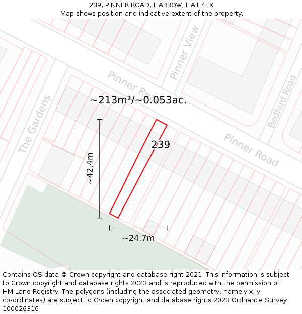 239, PINNER ROAD, HARROW, HA1 4EX: Plot and title map