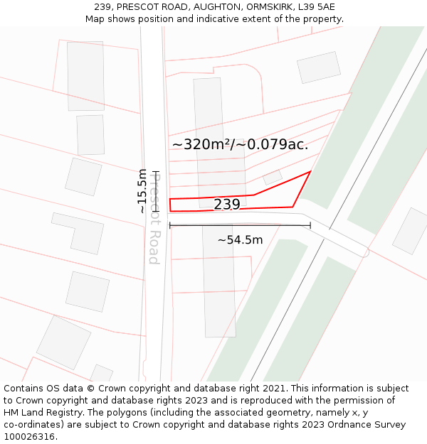 239, PRESCOT ROAD, AUGHTON, ORMSKIRK, L39 5AE: Plot and title map