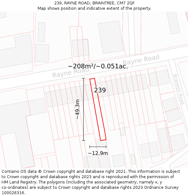 239, RAYNE ROAD, BRAINTREE, CM7 2QF: Plot and title map