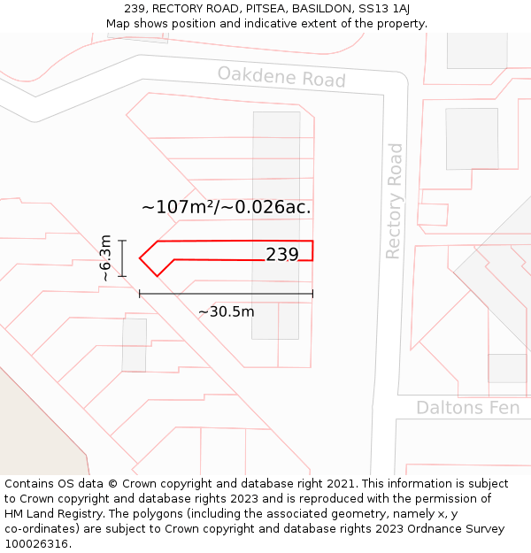 239, RECTORY ROAD, PITSEA, BASILDON, SS13 1AJ: Plot and title map