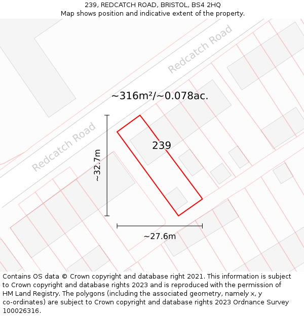 239, REDCATCH ROAD, BRISTOL, BS4 2HQ: Plot and title map