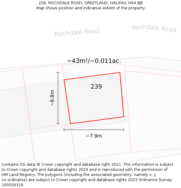 239, ROCHDALE ROAD, GREETLAND, HALIFAX, HX4 8JE: Plot and title map