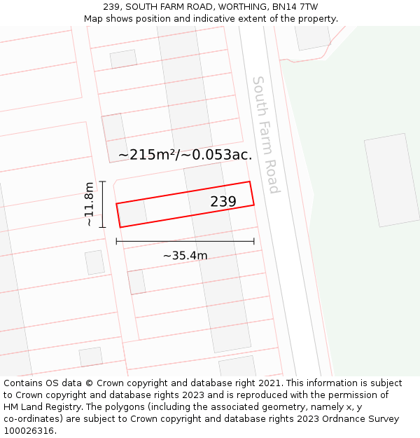 239, SOUTH FARM ROAD, WORTHING, BN14 7TW: Plot and title map