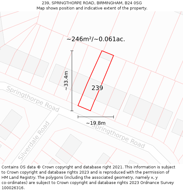 239, SPRINGTHORPE ROAD, BIRMINGHAM, B24 0SG: Plot and title map