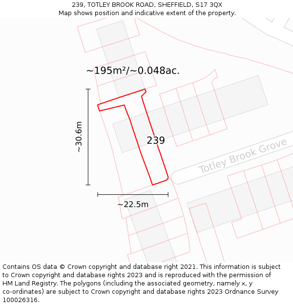 239, TOTLEY BROOK ROAD, SHEFFIELD, S17 3QX: Plot and title map