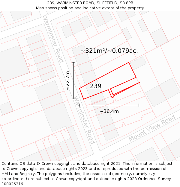 239, WARMINSTER ROAD, SHEFFIELD, S8 8PR: Plot and title map