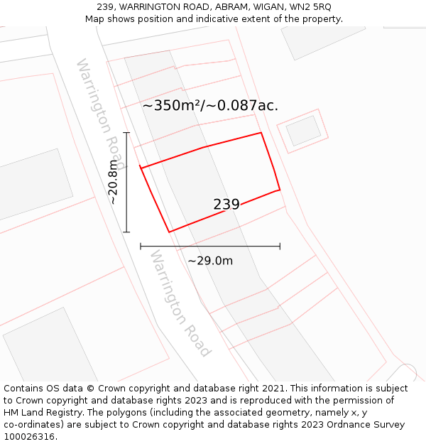 239, WARRINGTON ROAD, ABRAM, WIGAN, WN2 5RQ: Plot and title map