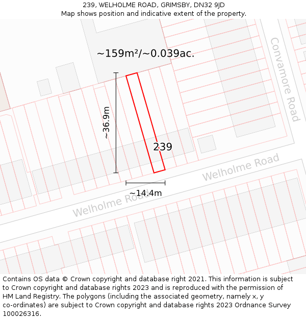 239, WELHOLME ROAD, GRIMSBY, DN32 9JD: Plot and title map