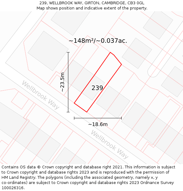 239, WELLBROOK WAY, GIRTON, CAMBRIDGE, CB3 0GL: Plot and title map