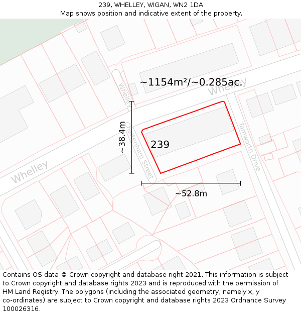 239, WHELLEY, WIGAN, WN2 1DA: Plot and title map