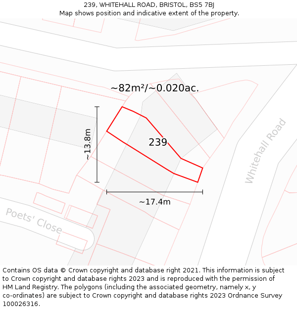 239, WHITEHALL ROAD, BRISTOL, BS5 7BJ: Plot and title map