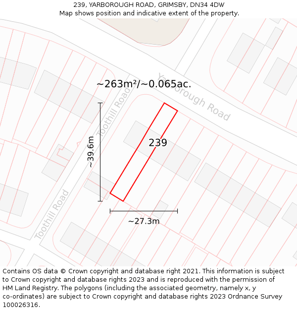 239, YARBOROUGH ROAD, GRIMSBY, DN34 4DW: Plot and title map