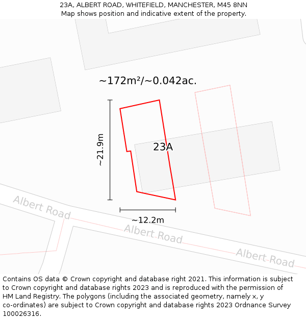 23A, ALBERT ROAD, WHITEFIELD, MANCHESTER, M45 8NN: Plot and title map