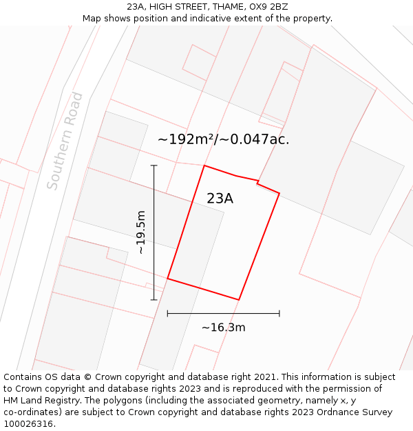 23A, HIGH STREET, THAME, OX9 2BZ: Plot and title map