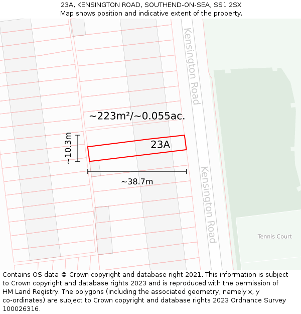 23A, KENSINGTON ROAD, SOUTHEND-ON-SEA, SS1 2SX: Plot and title map