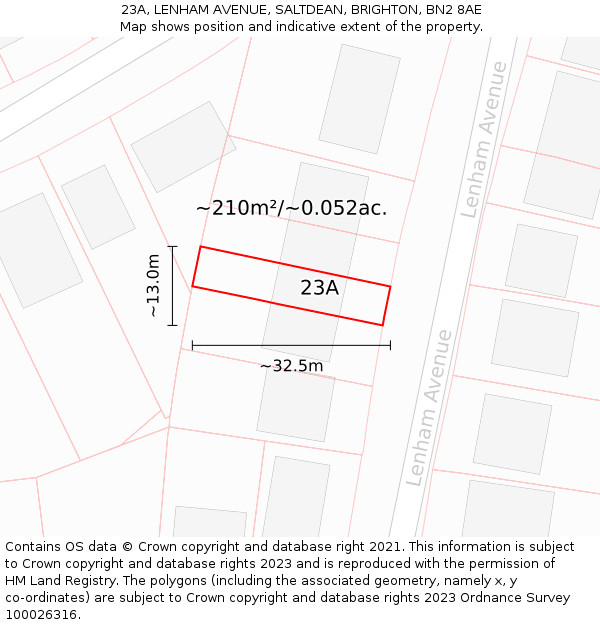 23A, LENHAM AVENUE, SALTDEAN, BRIGHTON, BN2 8AE: Plot and title map