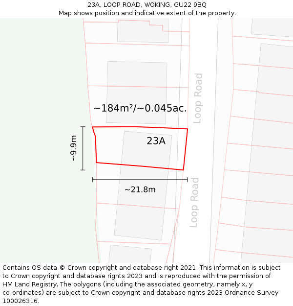 23A, LOOP ROAD, WOKING, GU22 9BQ: Plot and title map