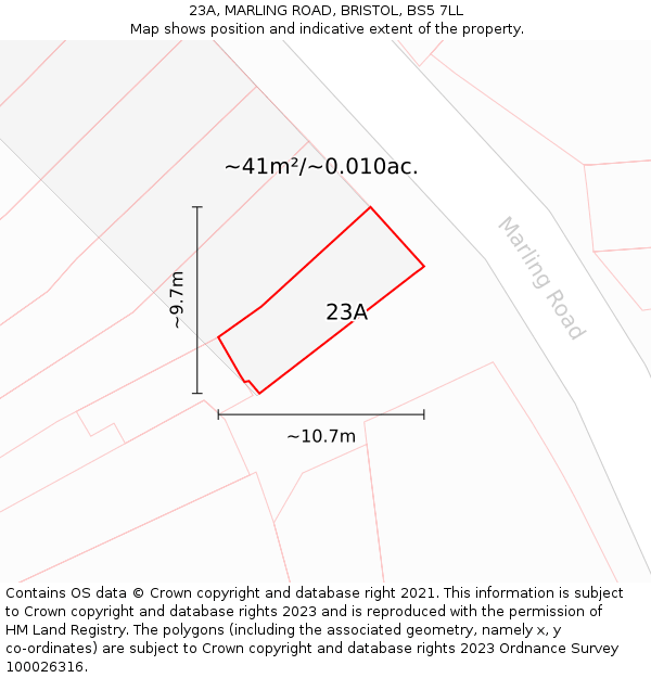 23A, MARLING ROAD, BRISTOL, BS5 7LL: Plot and title map