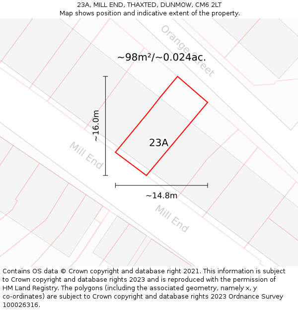 23A, MILL END, THAXTED, DUNMOW, CM6 2LT: Plot and title map