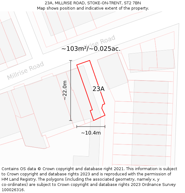 23A, MILLRISE ROAD, STOKE-ON-TRENT, ST2 7BN: Plot and title map