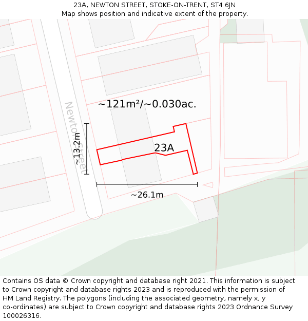 23A, NEWTON STREET, STOKE-ON-TRENT, ST4 6JN: Plot and title map