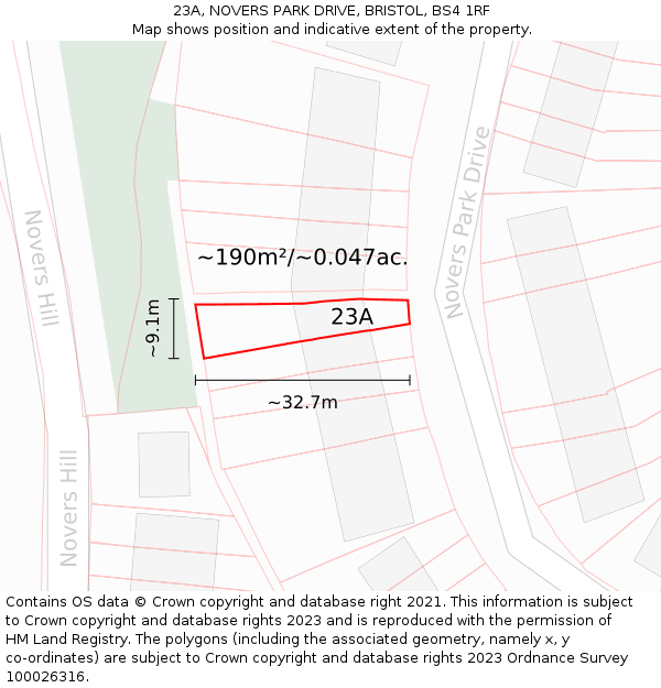 23A, NOVERS PARK DRIVE, BRISTOL, BS4 1RF: Plot and title map