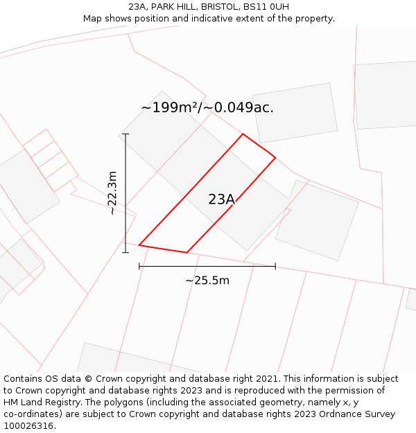 23A, PARK HILL, BRISTOL, BS11 0UH: Plot and title map