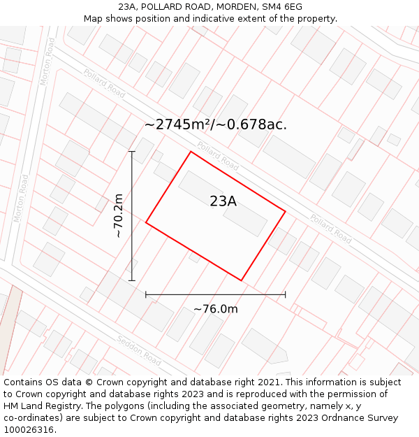 23A, POLLARD ROAD, MORDEN, SM4 6EG: Plot and title map