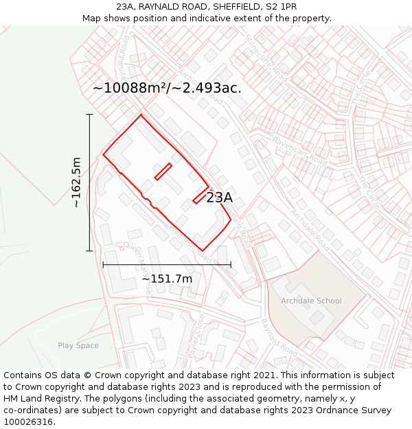 23A, RAYNALD ROAD, SHEFFIELD, S2 1PR: Plot and title map